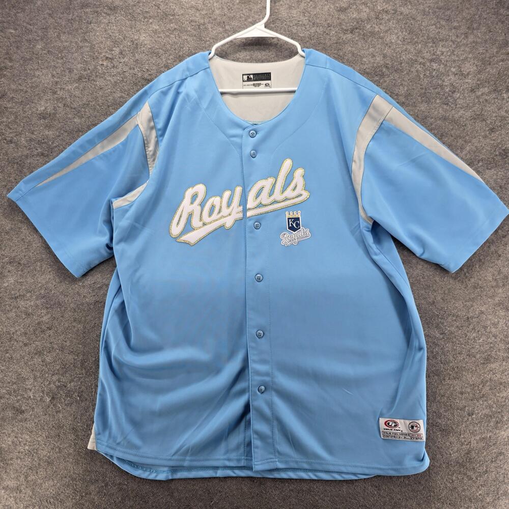 Kansas City Royals Jersey Mens 2XL Blue MLB Baseball Script True Fan Button